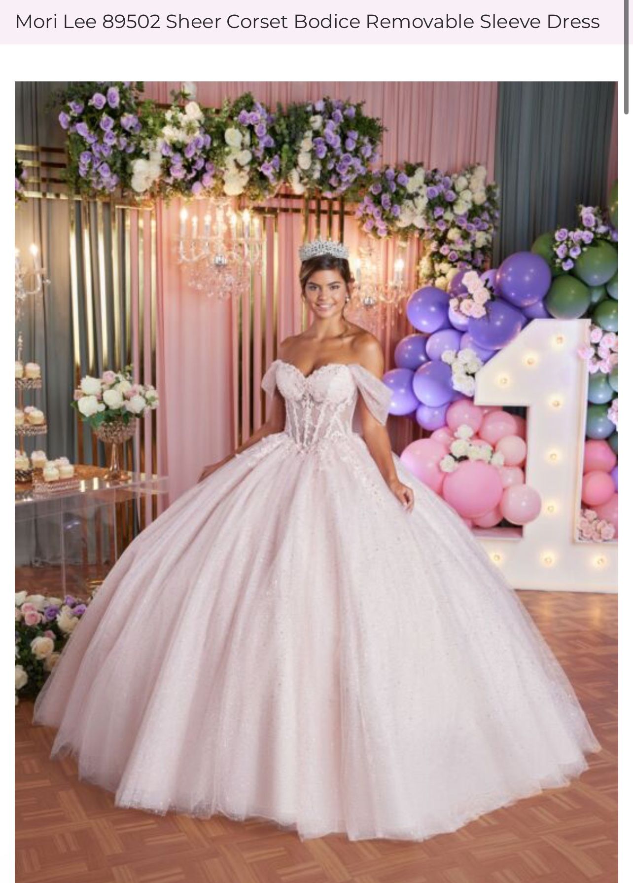 Mori Lee 89502 Sheer Corset Bodice Removable Sleeve Dress Blush Color