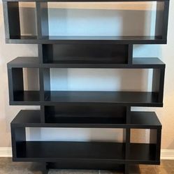 Modern Dark Wood Geometric Bookcase 