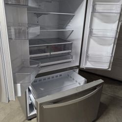 LG French Door Bottom Freezer Refrigerator. Used, in great working condition. The fridge is plugged in, clean and ready to use. 