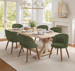 6X Green fabric dining chairs