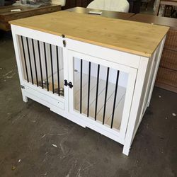 WH 39.4" Furniture-Style Dog Crate for Small & Medium Dogs - Foldable Wood Dog Kennel for Indoor/Outdoor Use, White