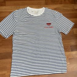 New Eataly striped embroidered logo t-shirt ciao bella graphic white navy XXL