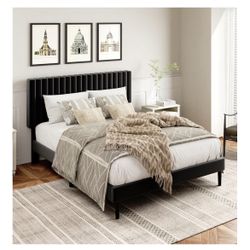 Platform Bed Frame with Velvet Headboard (Full)