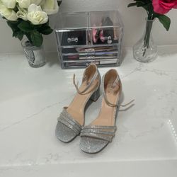 Silver heels with glitter