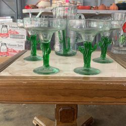 Vintage Mexican Cactus Margarita Glasses & Pitcher
