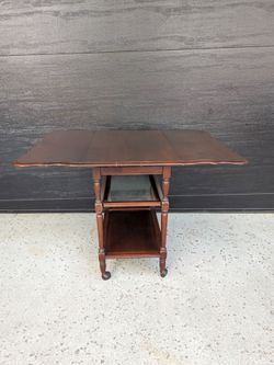 Vintage Wood Drop-Leaf Tea Bar Cart with Glass Tray
