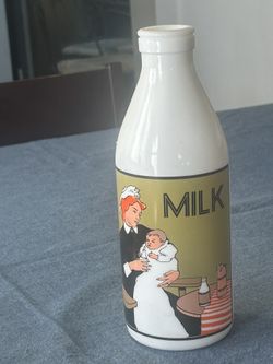 Milk this for all it’s worth; 1960s Made in Italy Milk Bottle with Art Nouveau Illustration by Edward Penfield: 