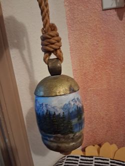 Hand-Painted Alpine Cow Bell with Rope