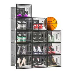 X-Large 12 Pack Shoe Organizer,Stackable Ultra Transparent Plastic Shoe Box for Closet,Durable Shoe Storage,Substitute shoe rack Fit for Women/Men Hig