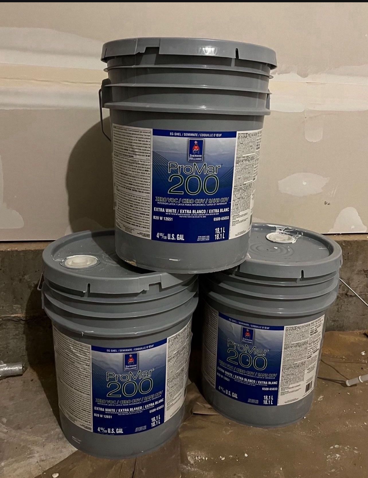 Interior Paint. Color Alabaster. Egshell. 2 Buckets Opened. Full. Total 3 Buckets/ 15 Gallons