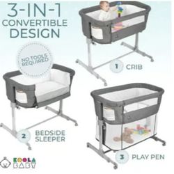 NEW 3 in 1 Baby Bassinet Bedside Sleeper and Playpen New, Open Box Easy folding, Portable Crib and Bassinet 33" x 20" x 33" 6-36 Months, Easily Conver