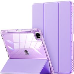 INFILAND Compatible with iPad Pro 12.9 Case 2022/2021(6th/5th Gen), [Crystal Clear Both Back & Frame] Anti-Yellowing + Pencil Holder (A2378, A2461, A2