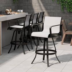 2341f $400 30" Outdoor Swivel Bar Stools Set of 4, Aluminum Bar Height Chairs All-weather Construction with Back Support and Sunbrella Fabric, Ideal