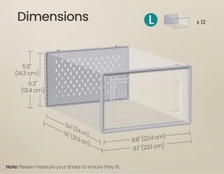 SONGMICS Shoe Boxes Storage Organizers Stackable Clear Plastic Boxes Set of 12 - Gray