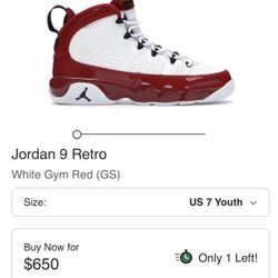 Jordan 9 Retro ‘Gym Red’
