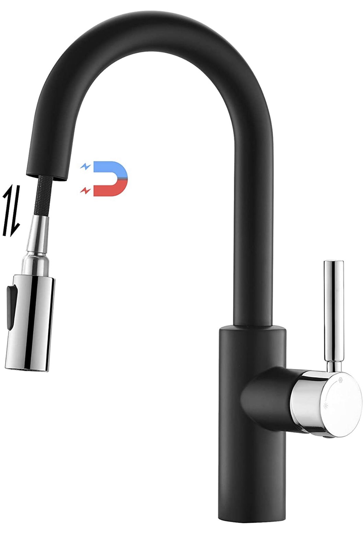 Black Kitchen Sink Faucet, Kitchen Faucets with Magnetic Pull Down Sprayer, Bar Sink Faucet with Pull Out Sprayer, Single Level Stainless Steel Laundr