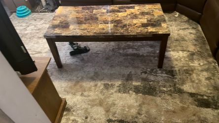 Faux Marbled Chocolate and Cream Coffee Table and Two End Tables