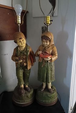Vintage Figural Table Lamps Pair Boy and Girl