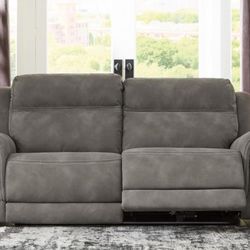 Grey Ashley Furniture Reclining Sofa with USB - Like New!