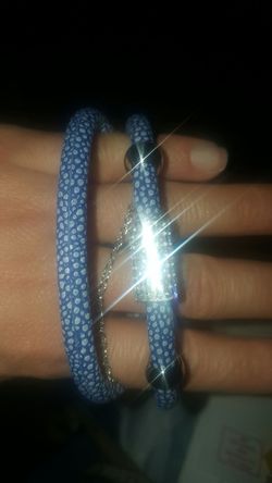 Blue Vegan Stingray Leather & Swarovski Crystal Bracelet