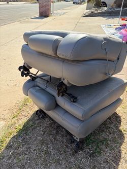 Gray Leather Vehicle Bucket Seats Pair