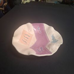 Art Pottery Bowl Created By American Artist Barbara Demery, Southwestern Geometric Graphics W/Ruffled Edges In Pastels 6.5"Wx1 3/8"H
