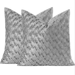 Grey 18x18 Pillow Covers Set of 2, Velvet Gray Polka Dot Sofa Accent Throw Pillows Covers for Living Room Modern Cushion Pillows Covers