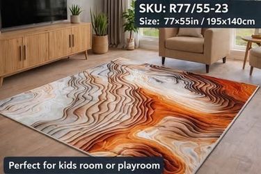 Brand New 77×55 Area Rug – Modern Marble Wave Design, Soft Non-Slip Carpet for Living Room / Bedroom