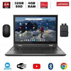 Lenovo Chromebook Laptop 11.6" AMD R4, 4GB RAM 32GB SSD – Includes Charger + Free Gifts