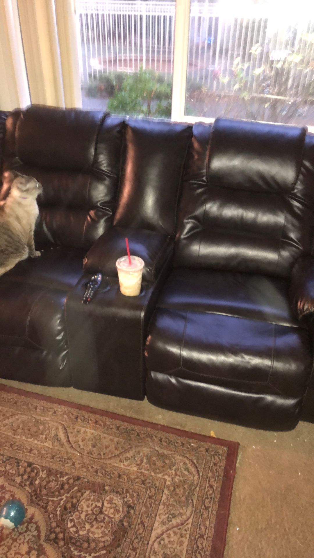 Recliner 2 Seat Leather Chocolate Brown Love Seat