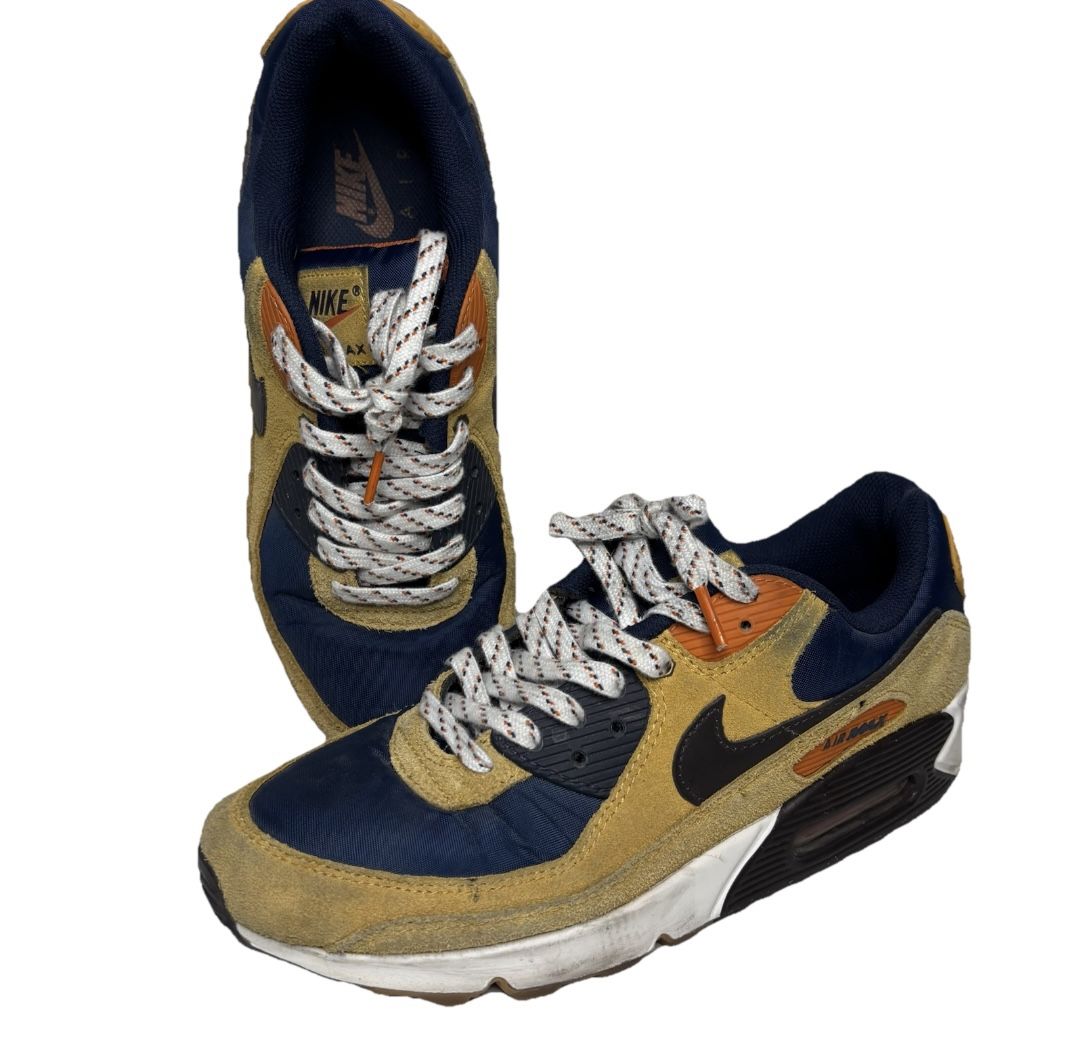 Nike Air Max 90 Sneakers Mens Size 9.5 DZ5175-200 Bucktan Blue Orange Shoes