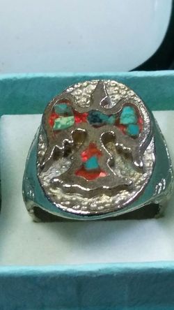Stainless steel native American s.10 ring