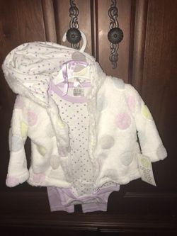 Baby Girls 3pc Pant, Onesie and Hooded Jacket Set 3-6 months NEW