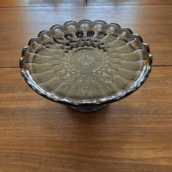 Vintage Smoke Gray Glass Pedestal Cake Stand – 10” Pressed Glass