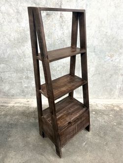 Rustic Solid Wood Ladder Shelf Bookcase with Storage Drawer (READ DESCRIPTION)