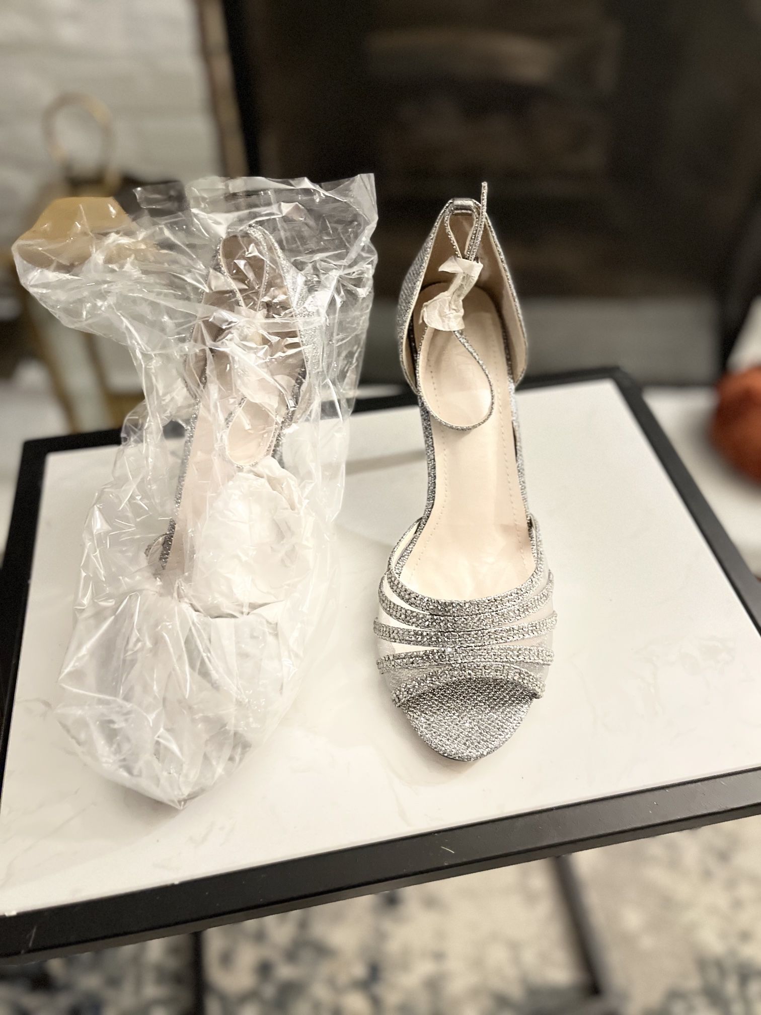 Silver Open Toe Heels