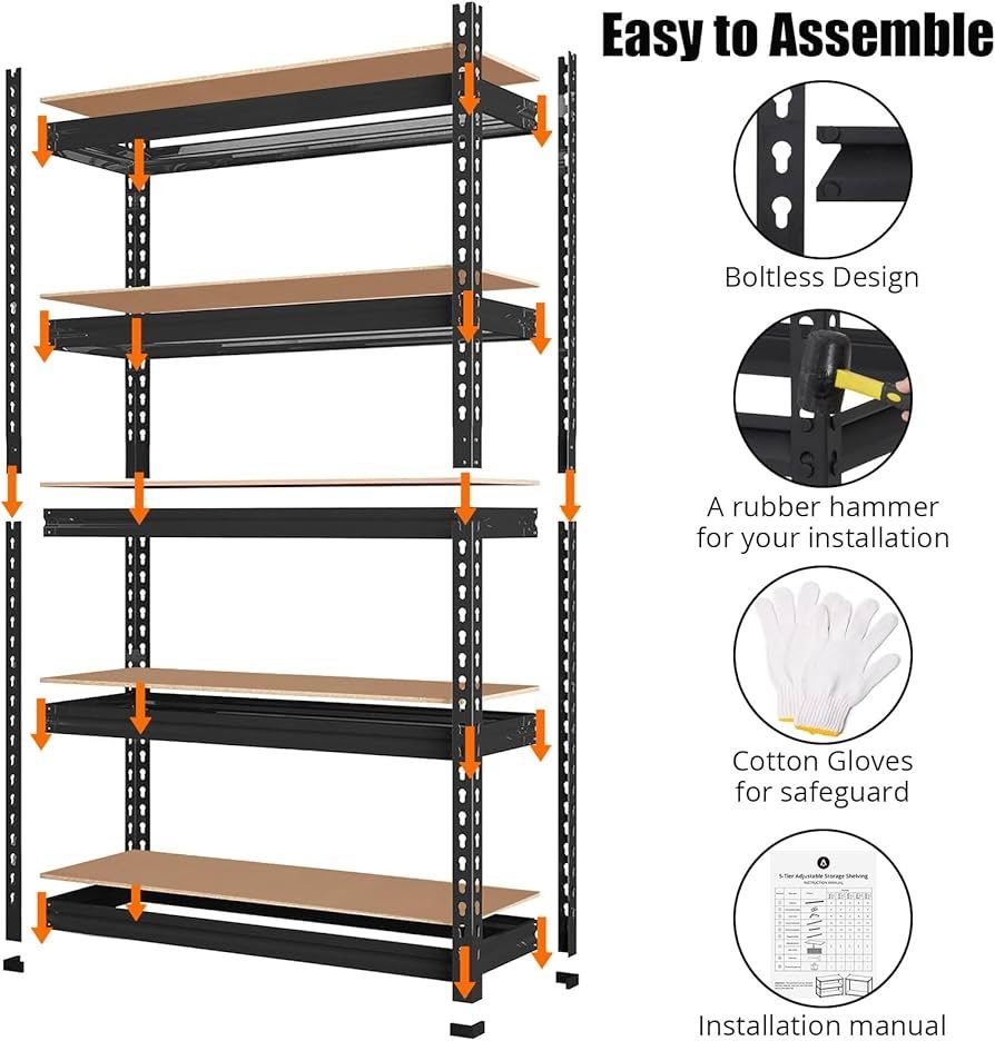 Garage Shelving, 36x12 x 72 Storage Shelves, Heavy Duty Storage Shelving, Durable Storage Shelves, Rust-Resistant Design, Easy Assembly