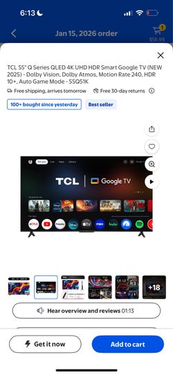 TCL 55" Q Series QLED 4K UHD HDR Smart Google TV (NEW 2025) - Dolby Vision, Dolby Atmos, Motion Rate 240, HDR 10+, Auto Game Mode - 55Q51K