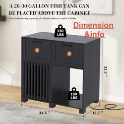 🥨Xyulmeo 20 gallon  aquarium stand,Heavy duty black fish tank stand with cabinet,flip drawers and charging station,31.5L *15.7W tabletop,330lbs capac