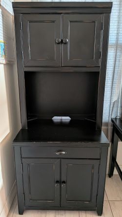 Black Wood Hutch Cabinet with Storage