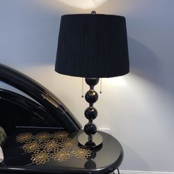 Black Four-Orb Stacked Gloss 29” Table Lamp with Fabric Shade 10x15”