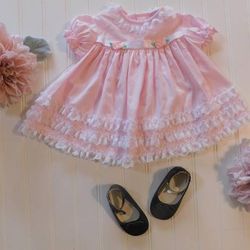 Vtg Roanna Girls Dress 6-9 Month Ruffle Lace Easter Dress Baby Jacks Shoes