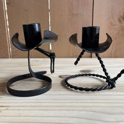 Vintage Cowboy Hat pair of wrought iron candlestick holders