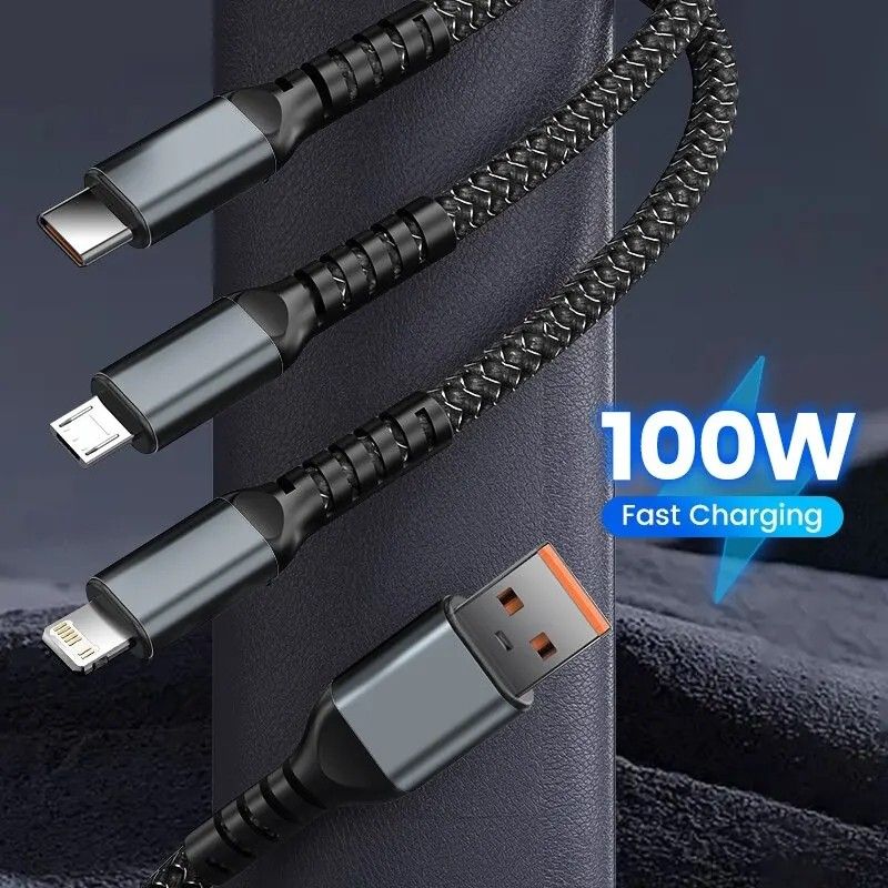 3-in-110OW 5A Fast Charging USB To Type-C Micro Fast Charger Cable For iPhone 14 13 Samsung Xiaomi Huawei iPhone 14 13 