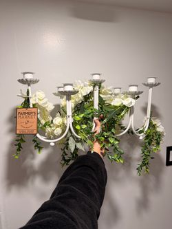Farmer's Market White Metal Candelabra Candle Holder