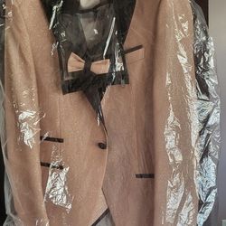 Peach & Black Men’s Formal Suit Set (Jacket, Vest, Pants)