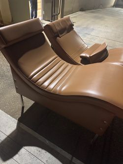 Brown Leather Double Chaise Lounge Chair
