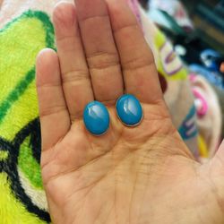 Nice Vintage Turquoise and Tested Sterling Silver Earrings:  There is a white spot that appears to be inside   approx 3/4”L x 1/2”W    $40