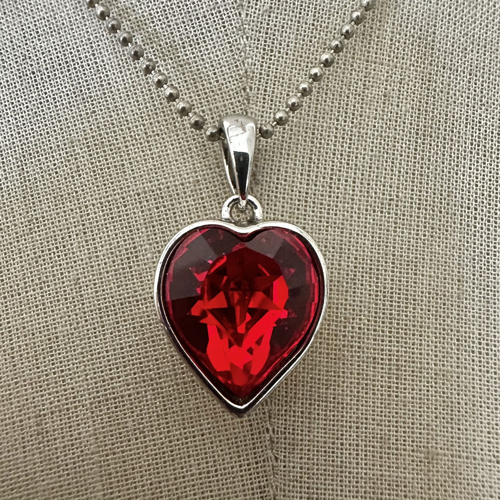 Red Rhinestone Heart Pendant Necklace