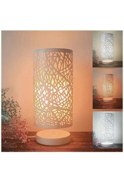 Bedside Table Lamps, White Nightstand Lamps for Bedroom, 3 Color Side Table Lamp for Living Room, Metal Bedside Lamps for Dorm, Office with On/Off Swi
